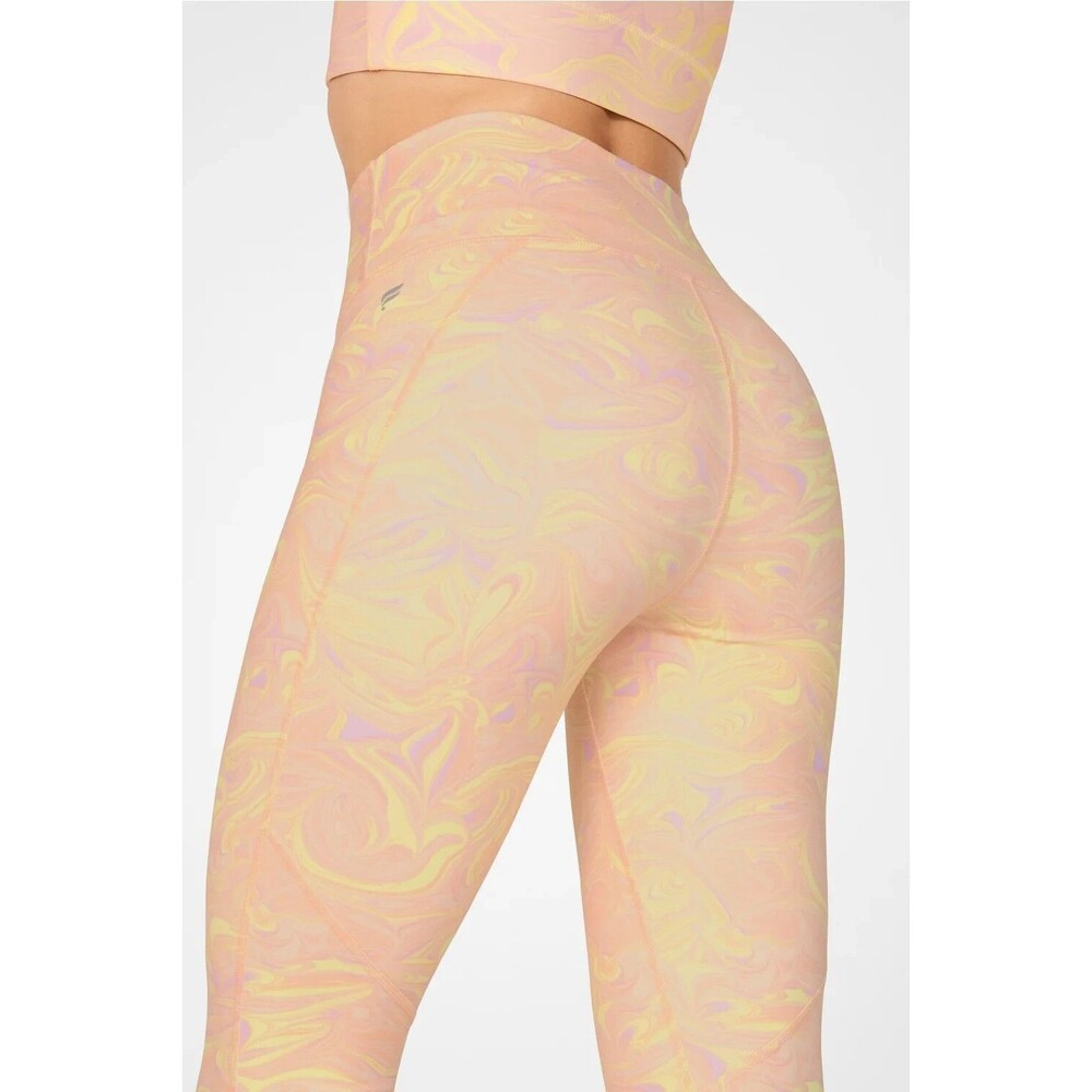 Fabletics Define PowerHold Capri Leggings High Waisted Yellow Pink Marble Large - Picture 2 of 9
